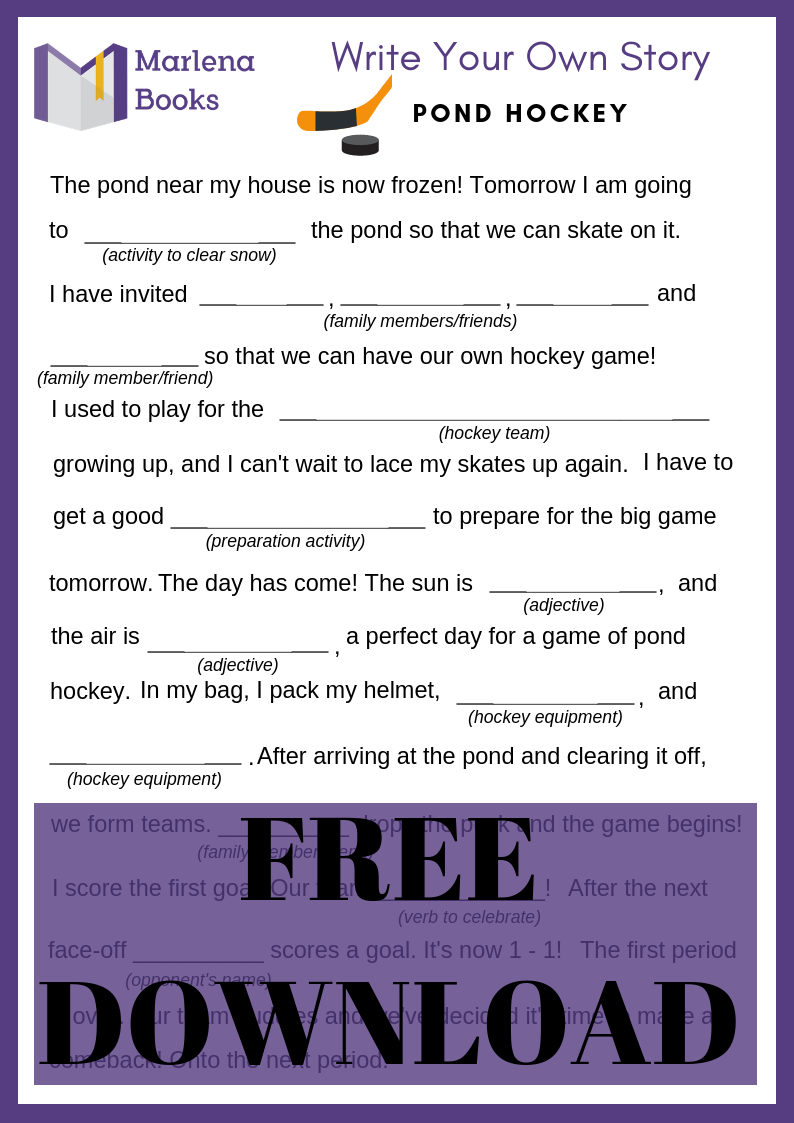 A Game of Pond Hockey Mad Lib Free Download!